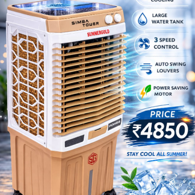 SIMBA Tower Air Cooler | Maximum Air Flow | Large Water Tank | Auto Swing Louvers | 3 Speed Control | ₹4850